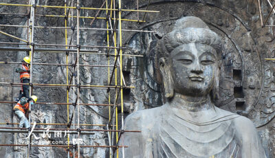 龙门石窟奉先寺50年来首次“大保养” 景区仍正常开放